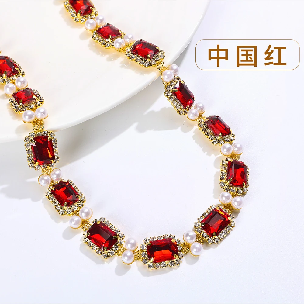 Pearl-Framed Rectangle Rhinestone Chain, reference view 14