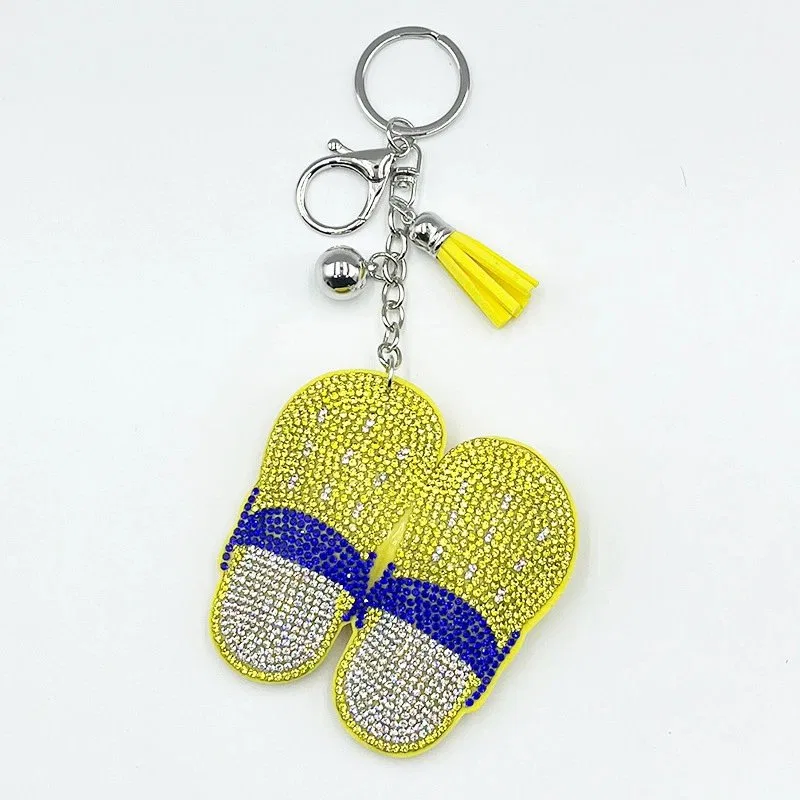 Twin Yellow Slippers Charm with Blue Straps, view 2