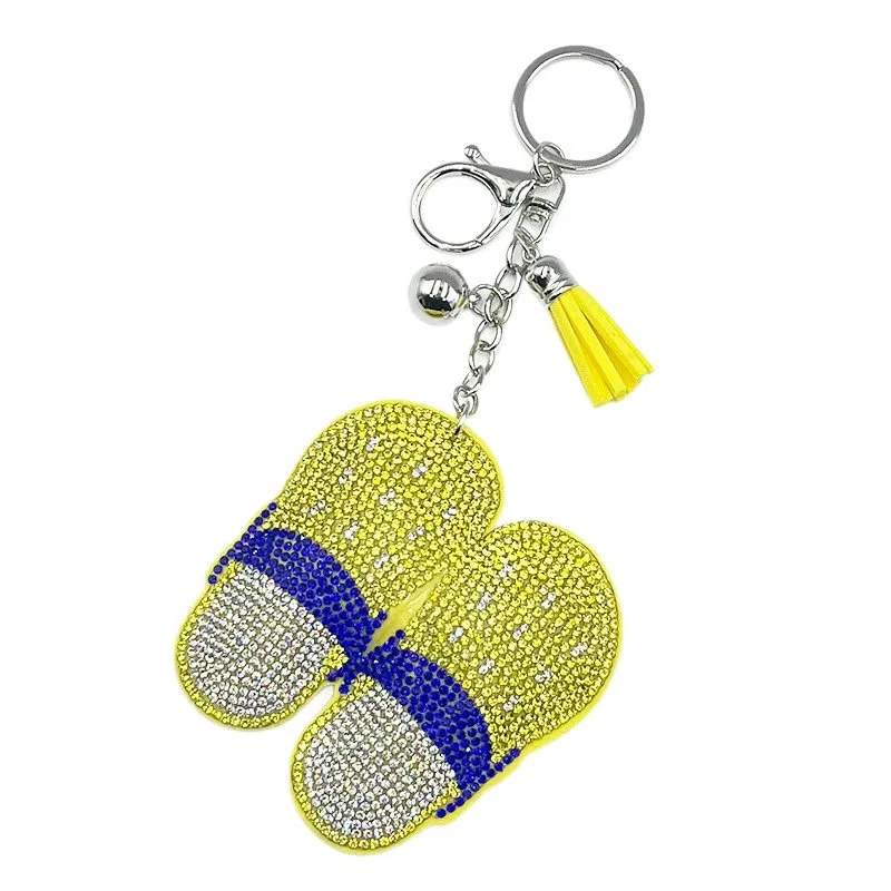 Twin Yellow Slippers Charm with Blue Straps, view 3