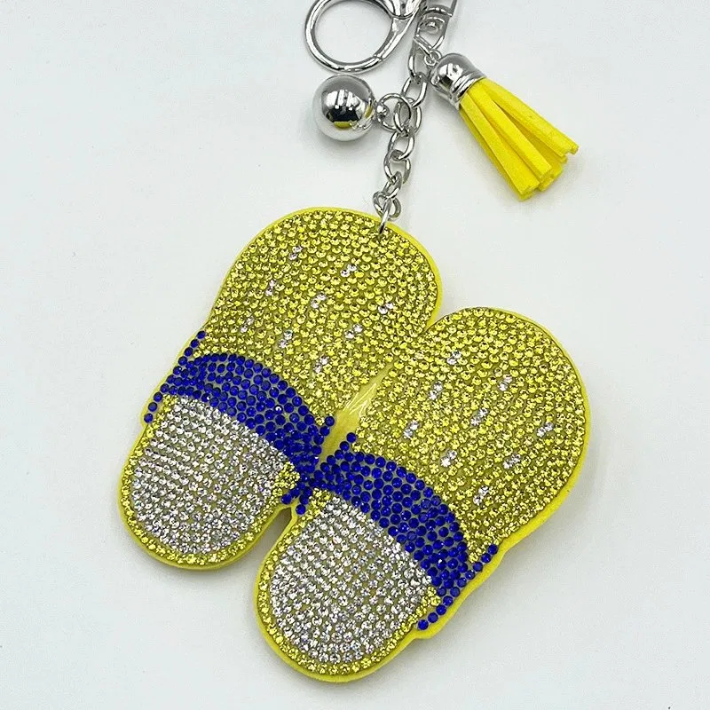 Twin Yellow Slippers Charm with Blue Straps, view 4