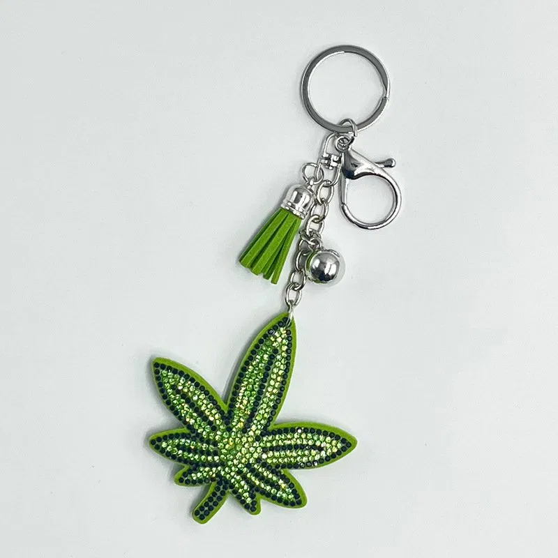 Green Serrated Leaf Crystal Bag Charm, view 2