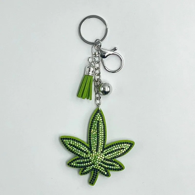 Green Serrated Leaf Crystal Bag Charm, view 3