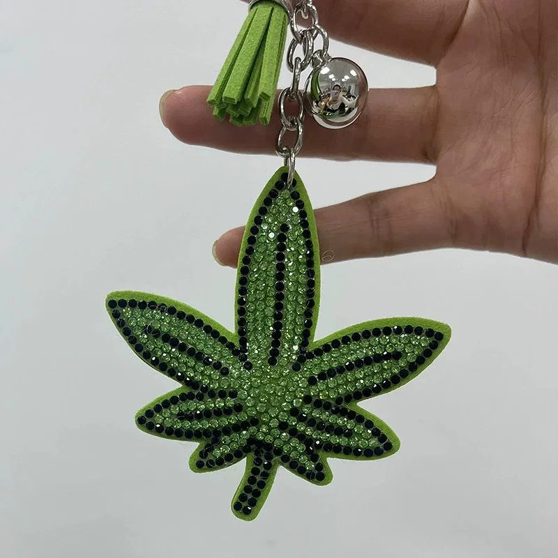 Green Serrated Leaf Crystal Bag Charm, view 4