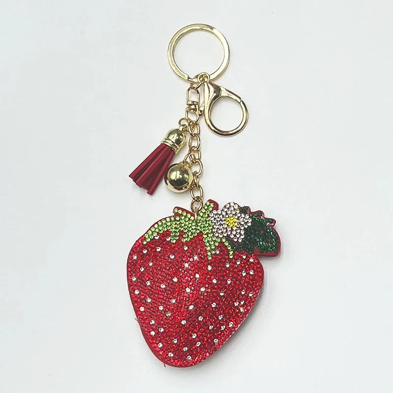 Red Strawberry with White Blossom Bag Charm, view 3
