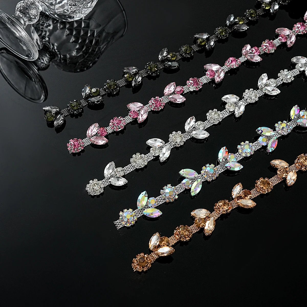 Sparse and Dense Colored Rhinestone Chain Trim, reference view 3