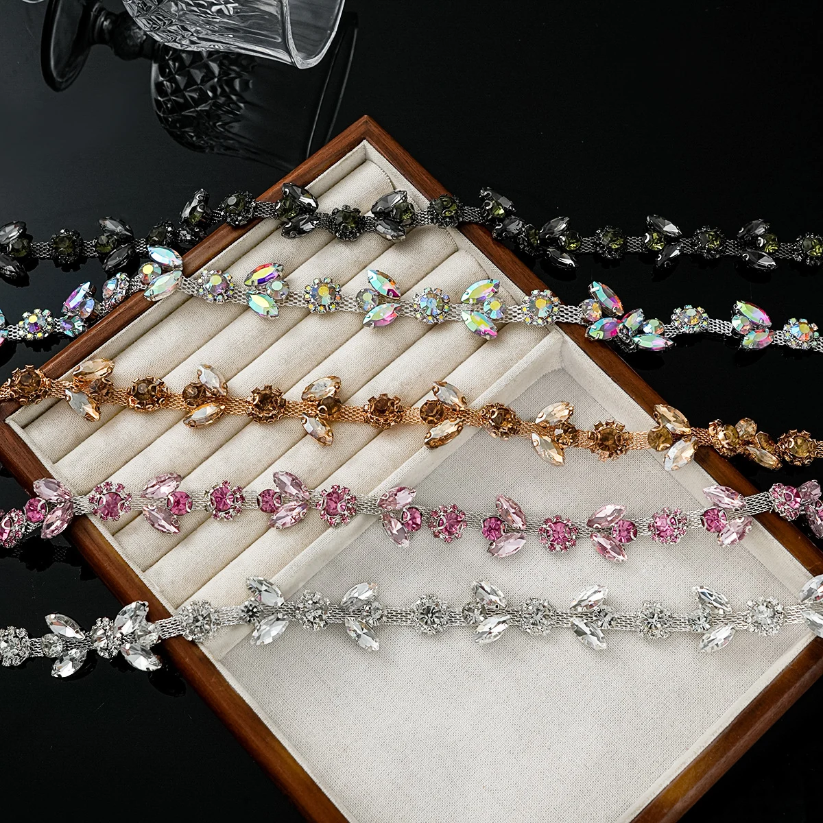 Sparse and Dense Colored Rhinestone Chain Trim, reference view 4