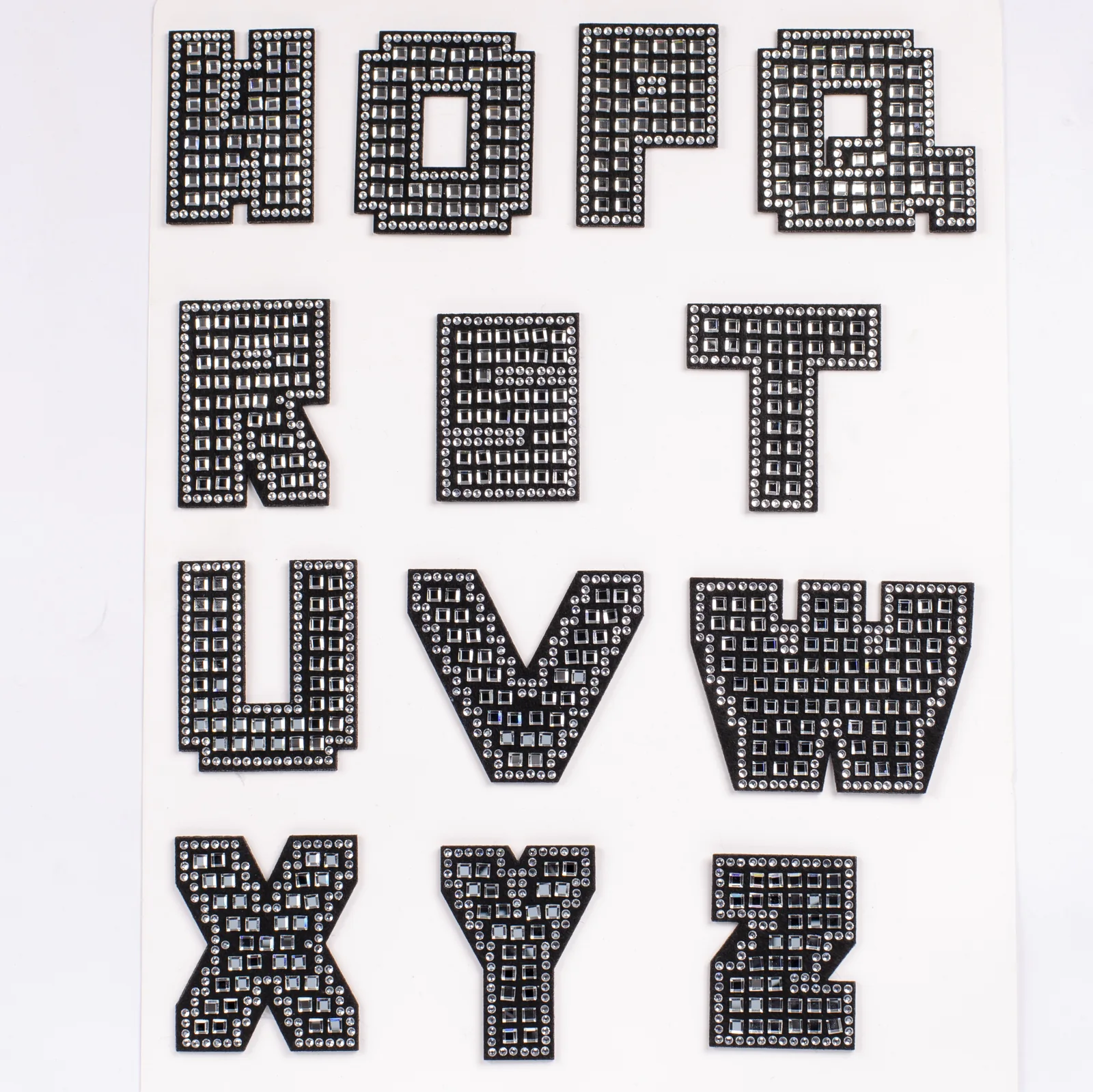 Black Grid-Set Square-Crystal Letter Patches, view 2