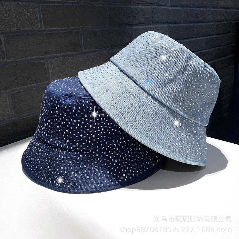 Crystal-Dotted Denim Bucket Hat, view 2