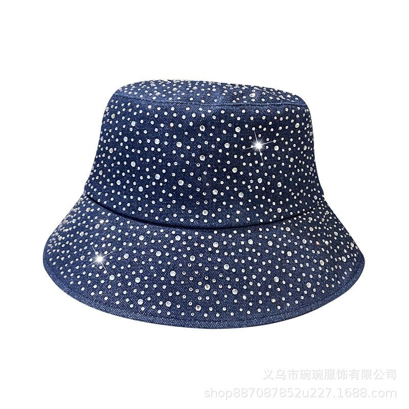Crystal-Dotted Denim Bucket Hat, view 4