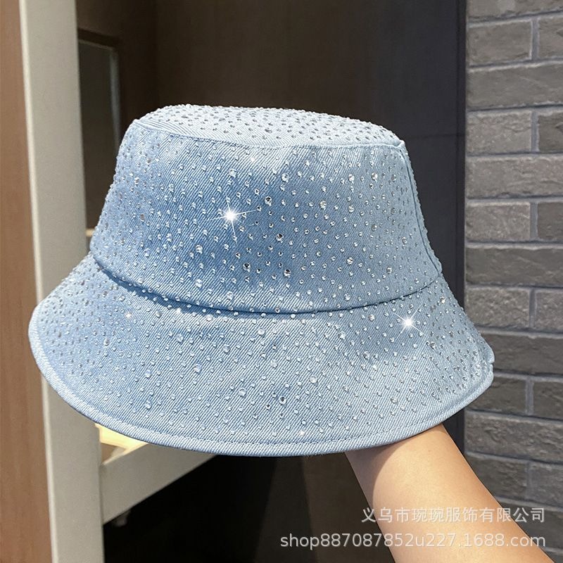 Crystal-Dotted Denim Bucket Hat, view 5