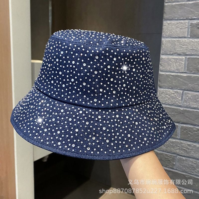 Crystal-Dotted Denim Bucket Hat, view 6