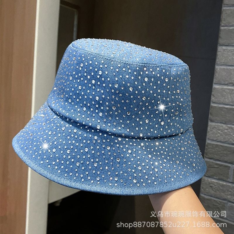 Crystal-Dotted Denim Bucket Hat, view 7