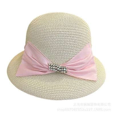 Bow-Trimmed Crystal Buckle Sun Hat, product photo 3
