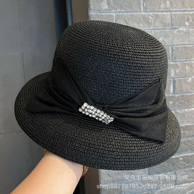 Bow-Trimmed Crystal Buckle Sun Hat, product photo 5