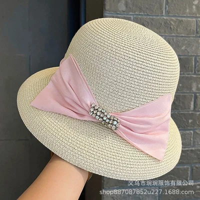 Bow-Trimmed Crystal Buckle Sun Hat, product photo 7