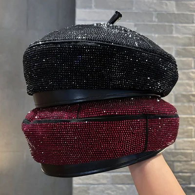 Crystal-Covered PU Beret, product photo 1