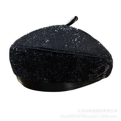 Crystal-Covered PU Beret, product photo 3