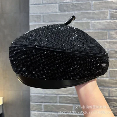 Crystal-Covered PU Beret, product photo 5