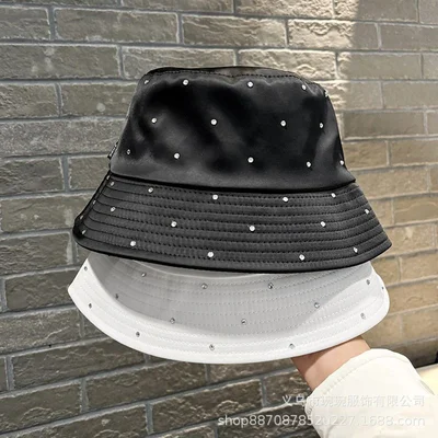 Satin-Look Rhinestone Bucket Hat, product photo 1