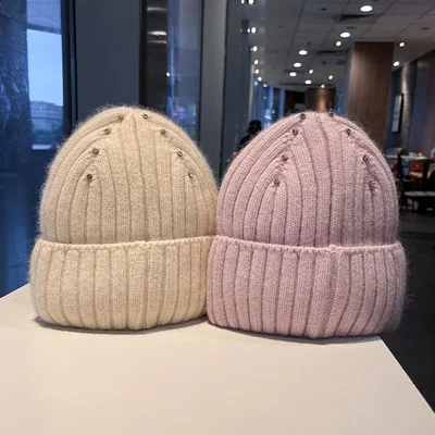Striped Rhinestone Knit Beanie, product photo 1