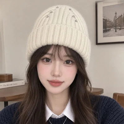 Striped Rhinestone Knit Beanie, product photo 2