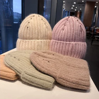 Striped Rhinestone Knit Beanie, product photo 3