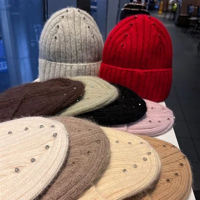Striped Rhinestone Knit Beanie, product photo 4