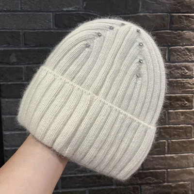 Striped Rhinestone Knit Beanie, product photo 6
