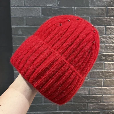 Striped Rhinestone Knit Beanie, product photo 7