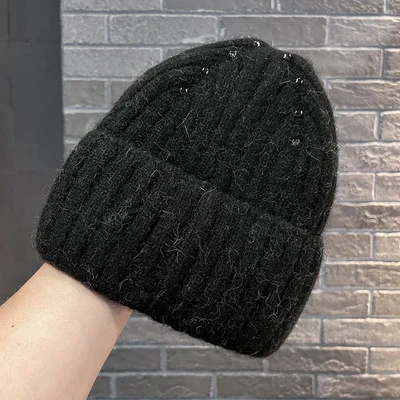 Striped Rhinestone Knit Beanie, product photo 8