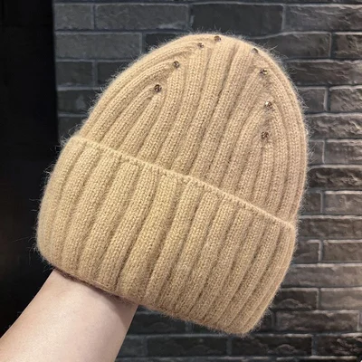 Striped Rhinestone Knit Beanie, product photo 10