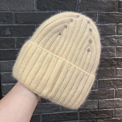 Striped Rhinestone Knit Beanie, product photo 11