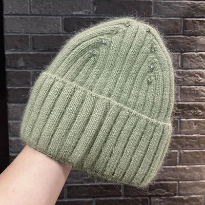 Striped Rhinestone Knit Beanie, product photo 15