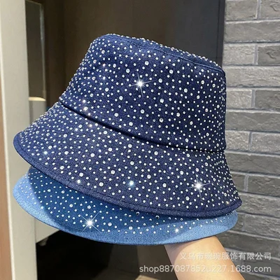 Crystal-Dotted Denim Bucket Hat, product photo 1