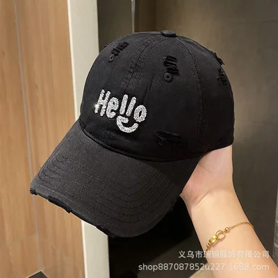Washed Hello Crystal Baseball Cap, product photo 6