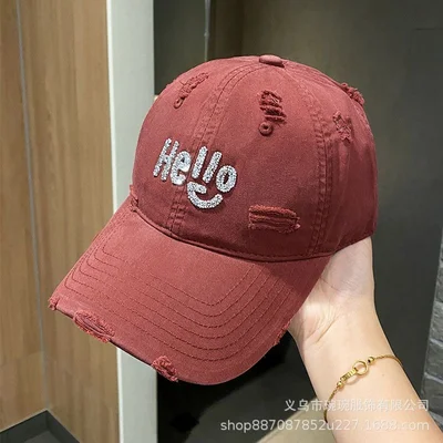 Washed Hello Crystal Baseball Cap, product photo 7