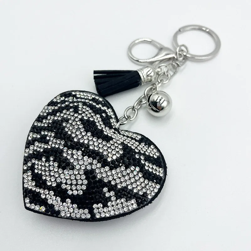 Zebra-Stripe Heart Bag Charm with Black Tassel, view 2