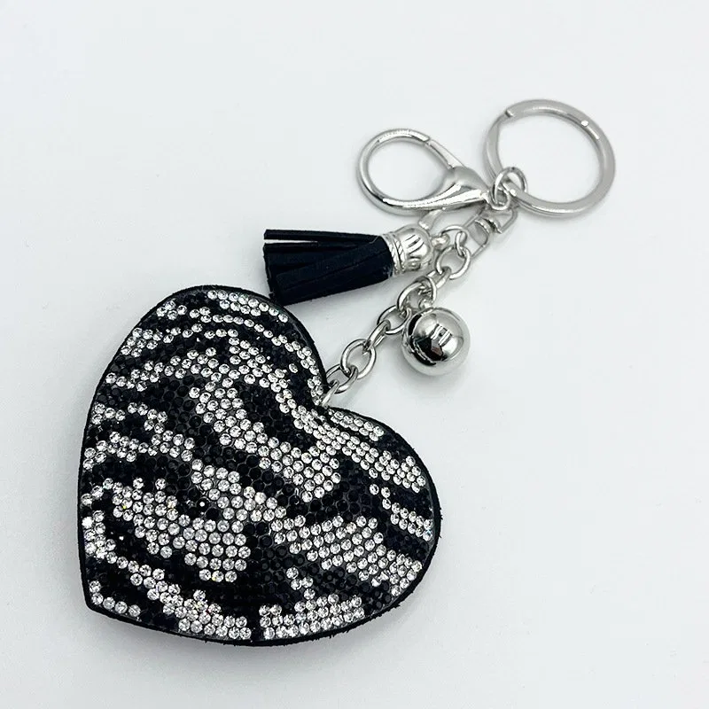 Zebra-Stripe Heart Bag Charm with Black Tassel, view 4