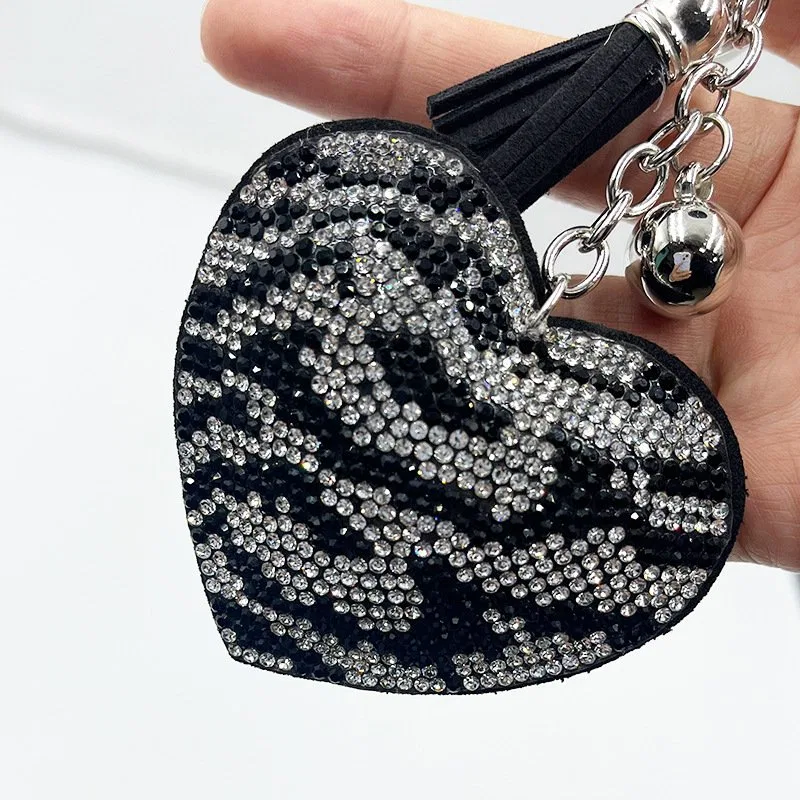 Zebra-Stripe Heart Bag Charm with Black Tassel, view 5