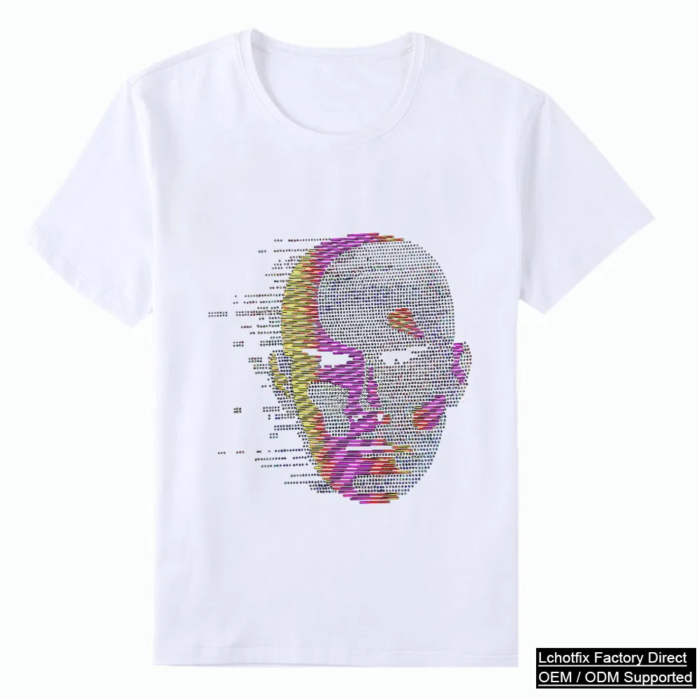 Glitch Skull Rhinestone Graphic T-Shirt