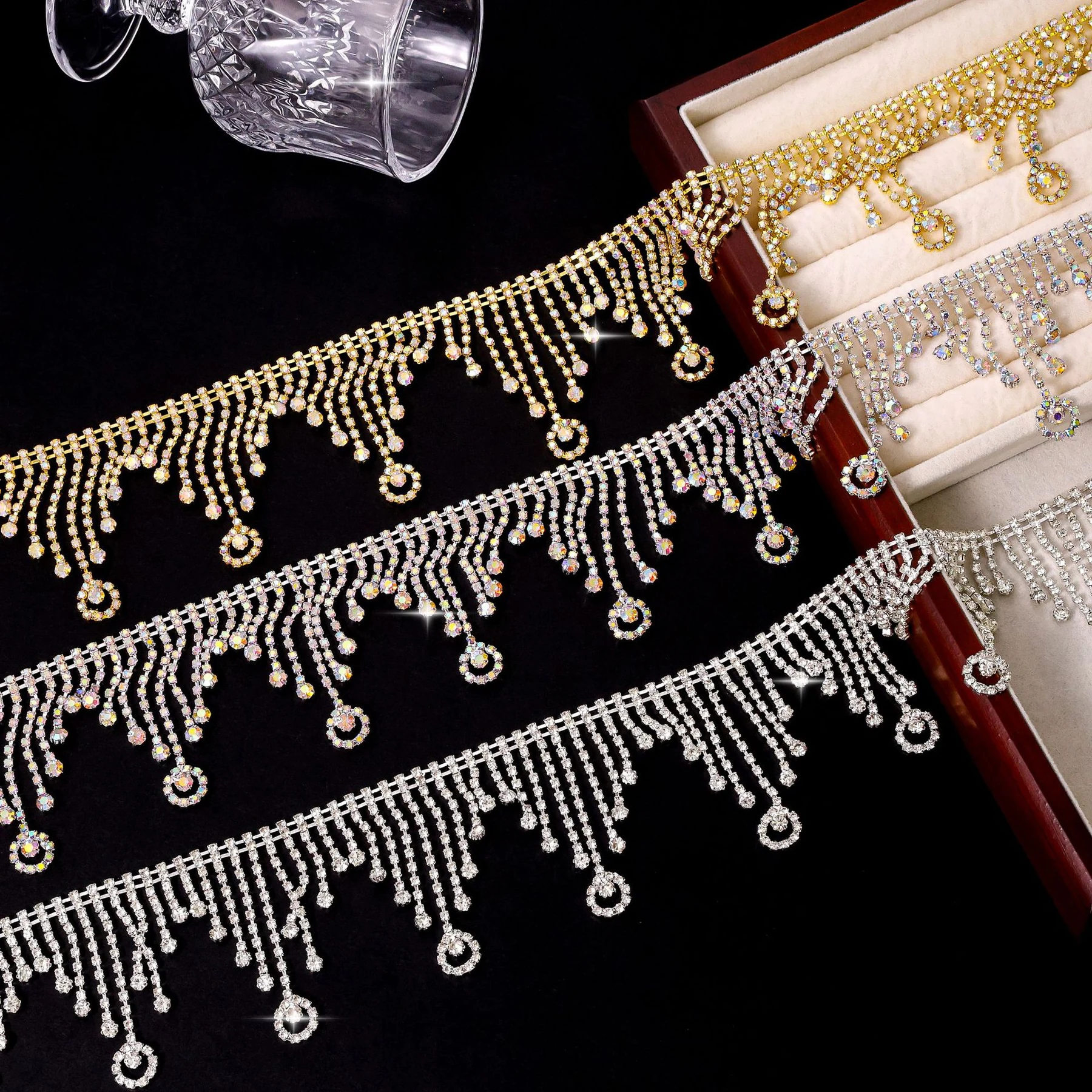 6.5 cm Graduated Round-Drop Rhinestone Fringe