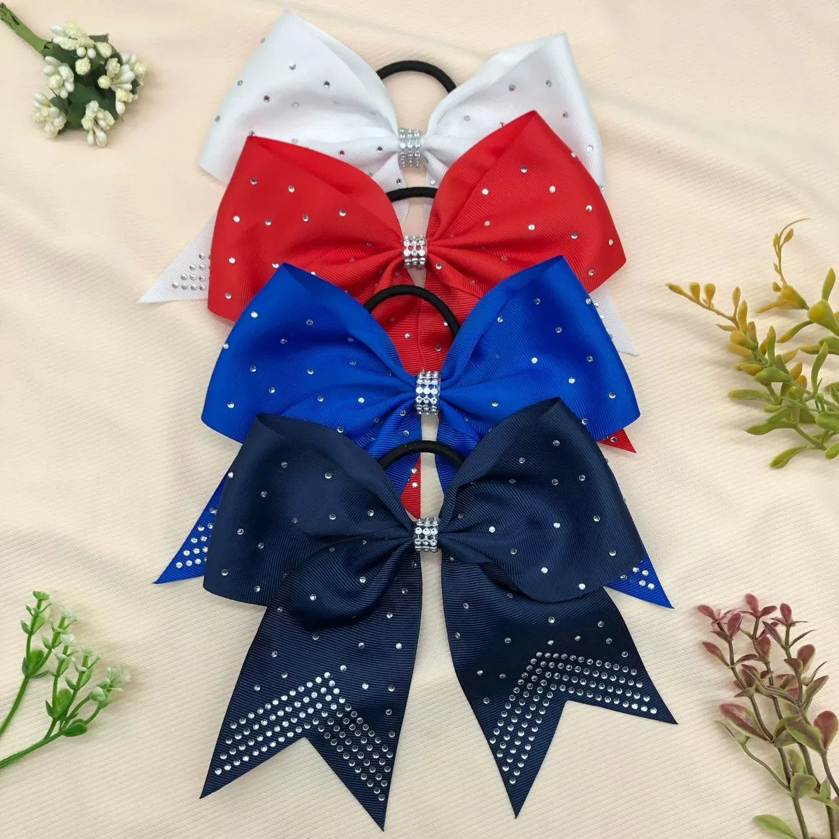 Handmade Kids Big Bow Rhinestone Cheer Hair Clip