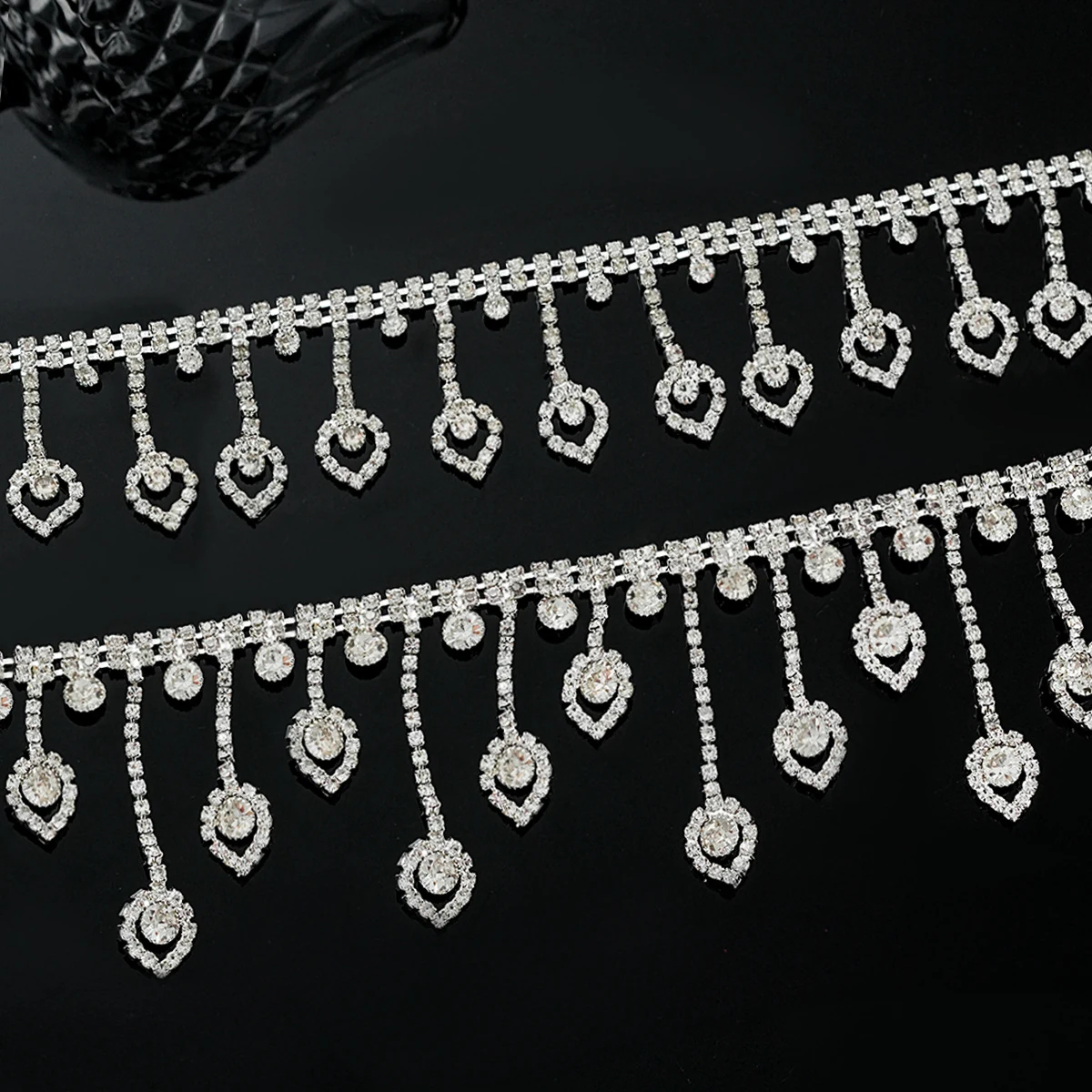 Heart Drop Rhinestone Fringe Chain
