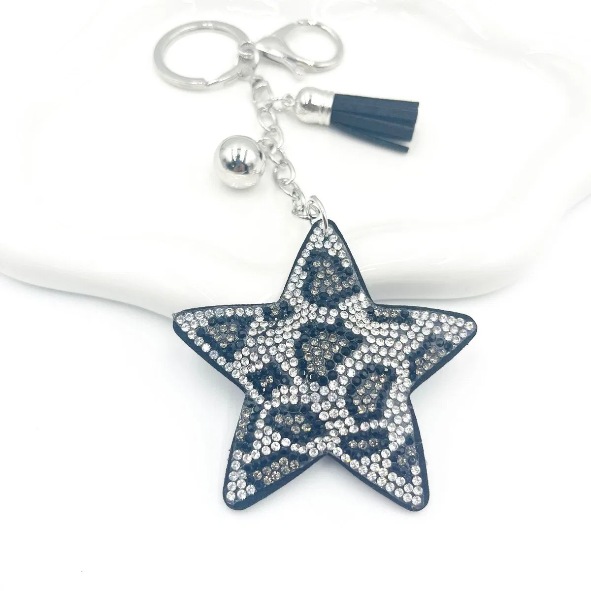 Leopard Star Rhinestone Keychain with Tassel