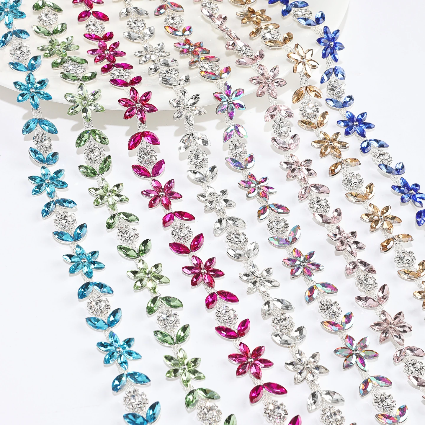 Marquise Flower and Crystal Ball Chain