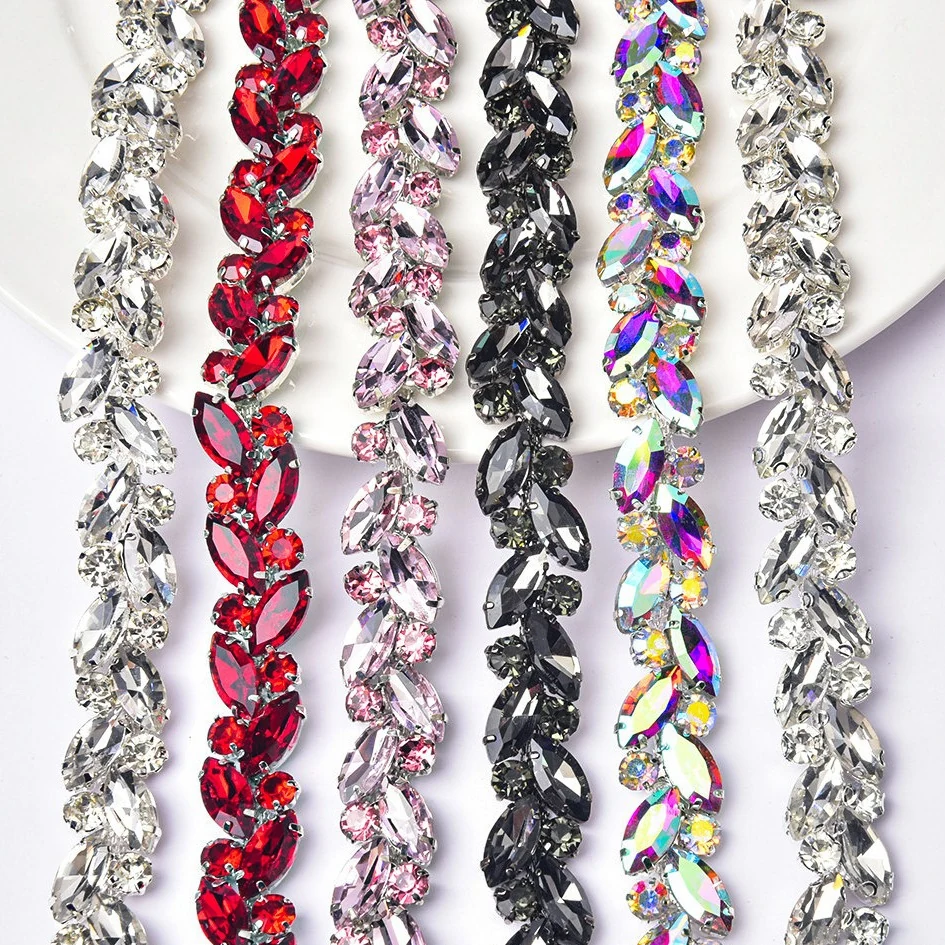 Marquise Glass Rhinestone Chain Trim