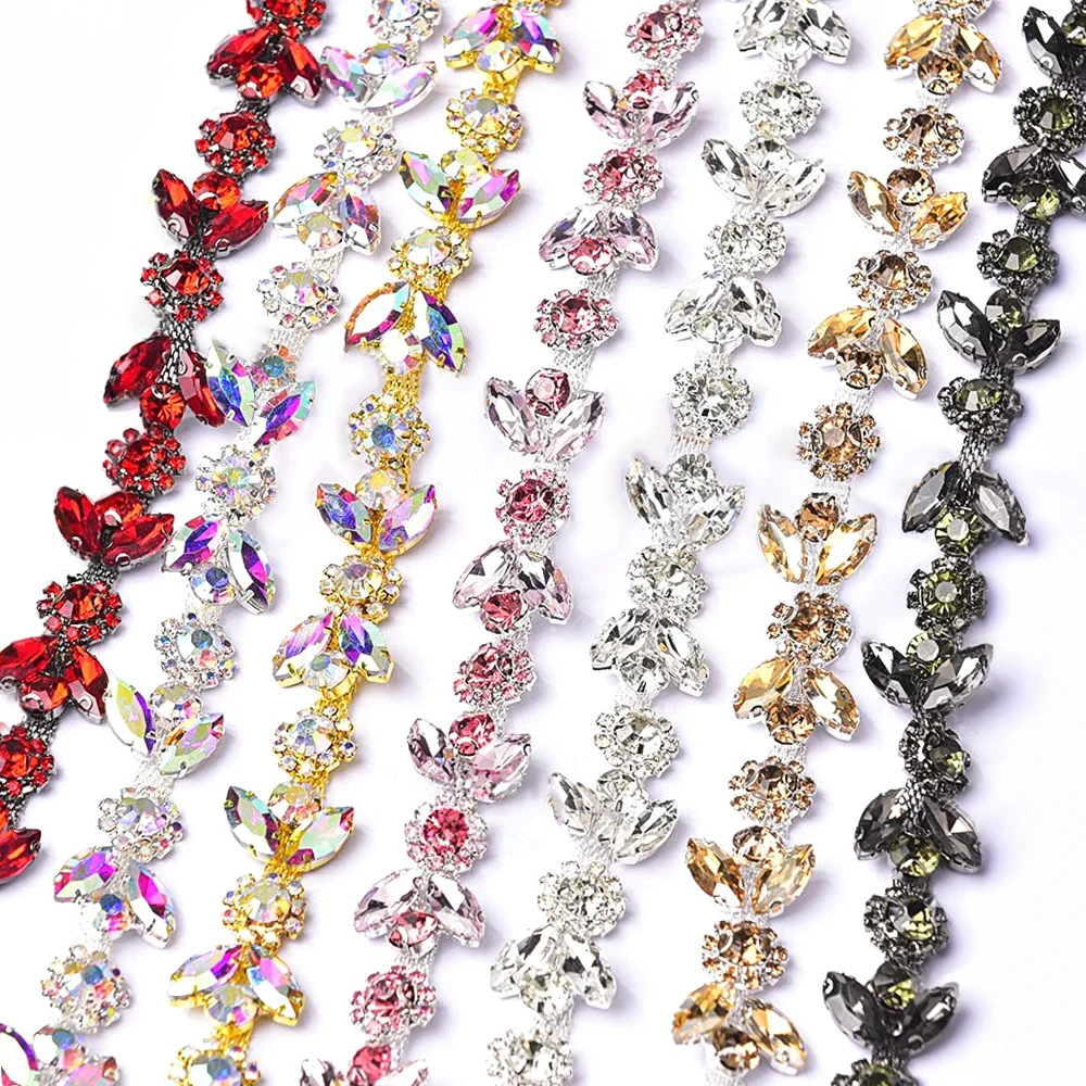 Marquise Leaf and Sunflower Rhinestone Chain