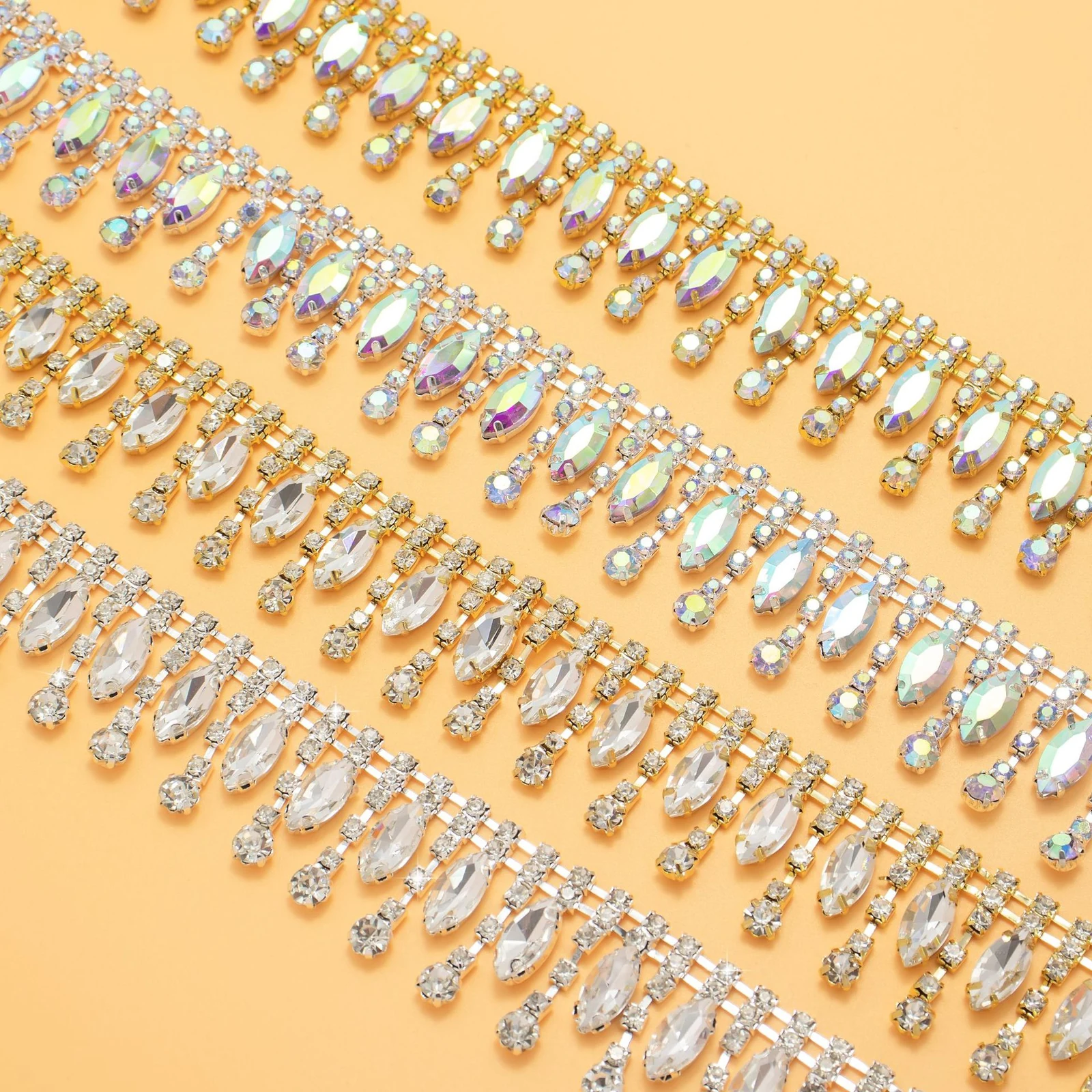 Marquise and Teardrop Rhinestone Chain Trim