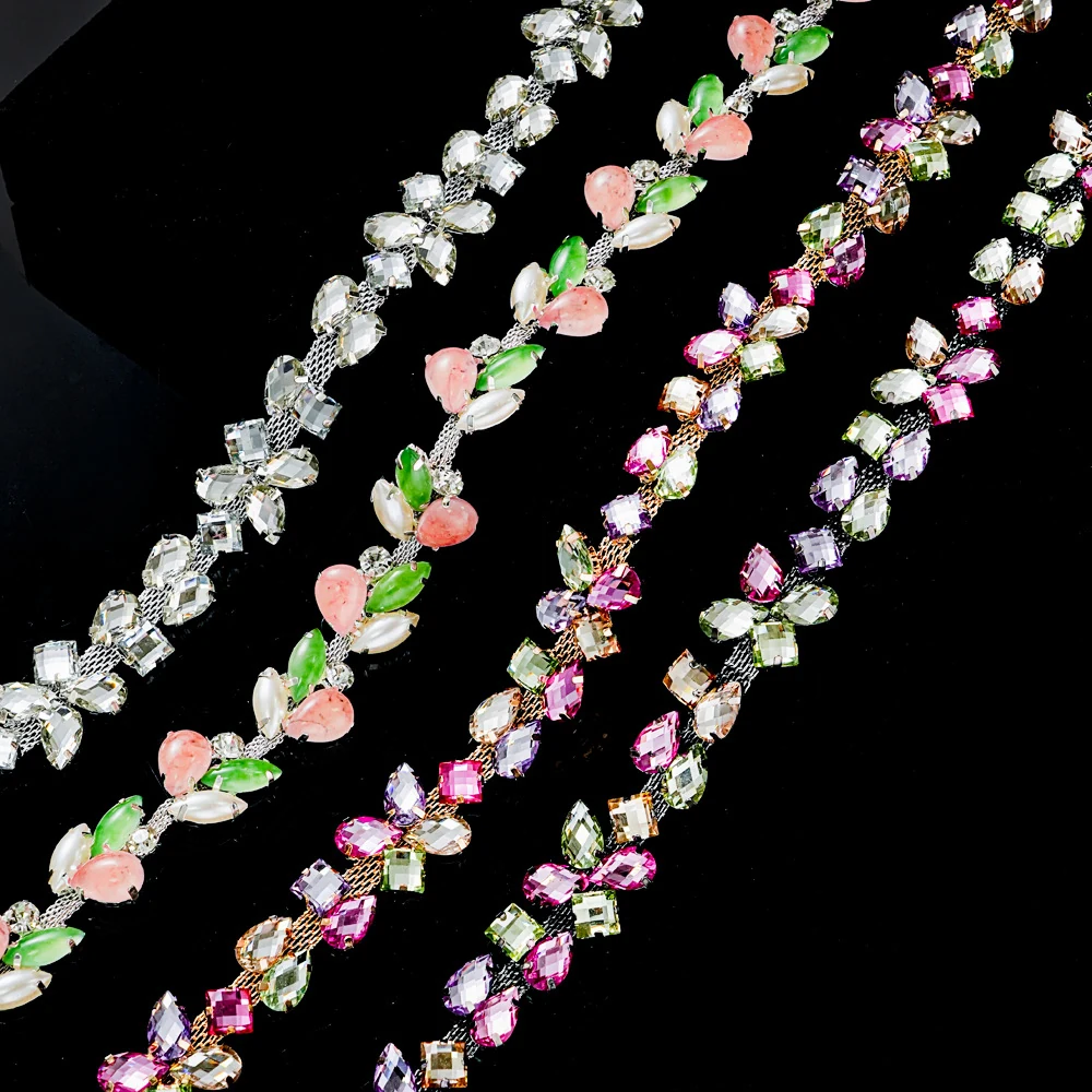 Mixed-Cut Pastel Rhinestone Chain Trim