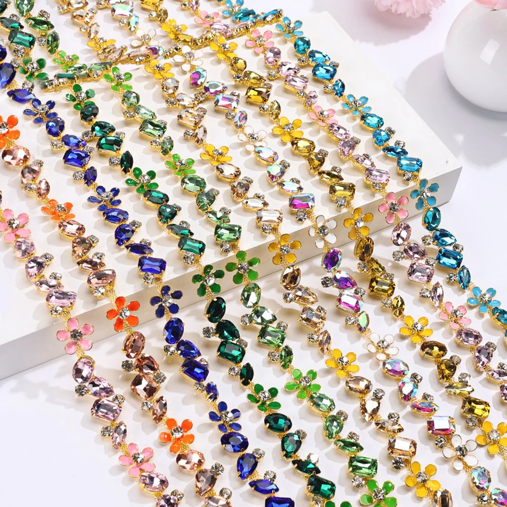 Multicolor Floral Rhinestone Chain